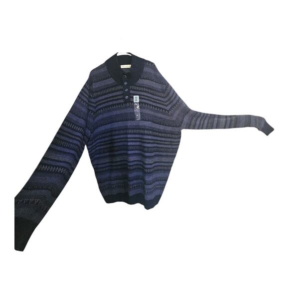 NEW Men's Mutual Weave Henley Striped Pullover Knit Sweater in Blue (Size: 4XL) - Picture 2 of 6